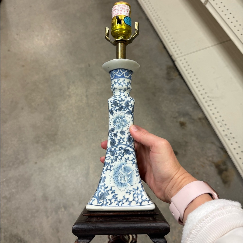 Blue and White Floral Ceramic Lamp Base